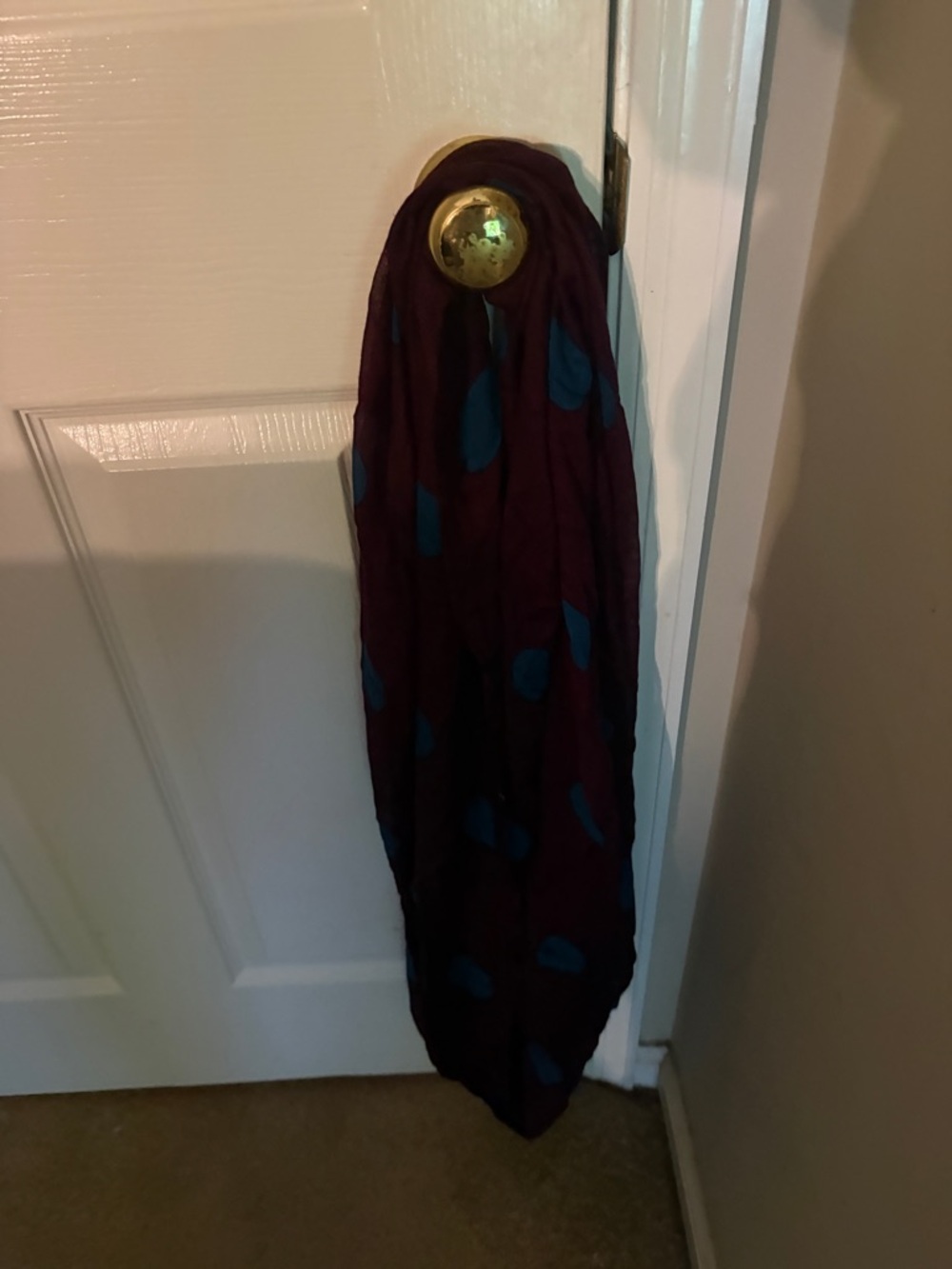 Burgundy Scarf with Teal Polka Dots